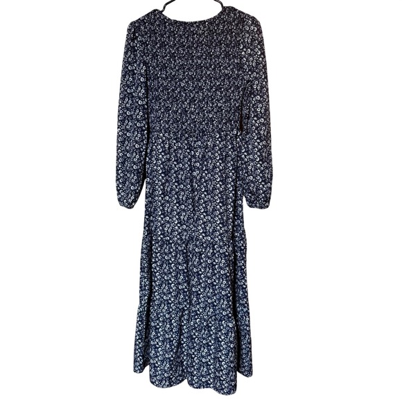 PrettyGarden Navy Floral Long Sleeve Smocked Midi Dress Small - Like New - Picture 6 of 8